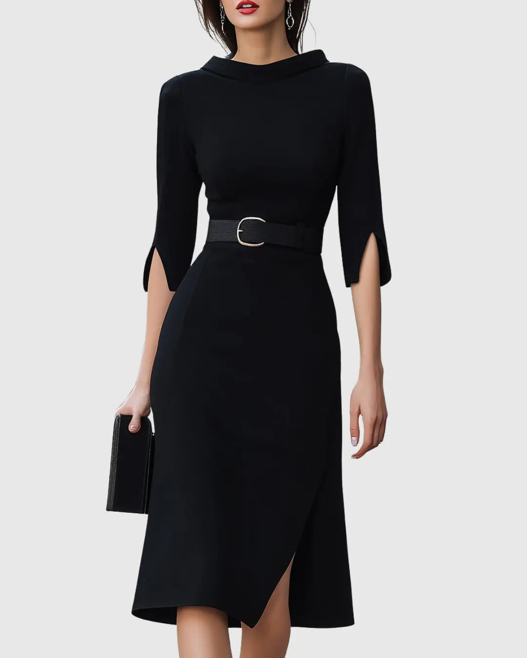 Eleanor | Womens Elegant Belted Midi Dress Luvy Boutique