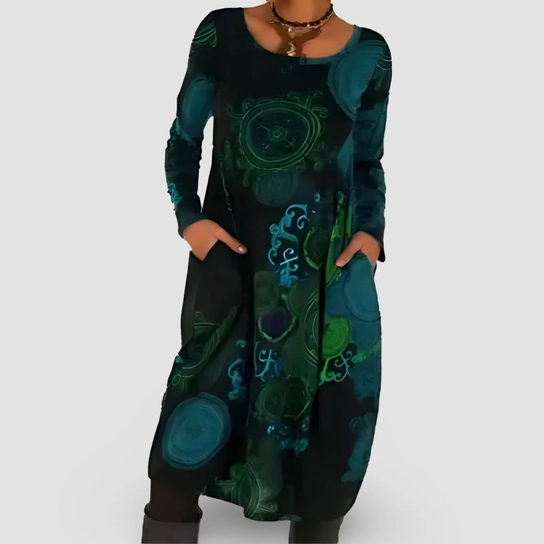 Tilly | Abstract Print Long Sleeve Dress with Side Pockets Luvy Boutique