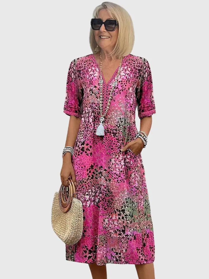 Hannah | Women’s Elegant Floral Print V Neck Midi Dress Luvy Boutique