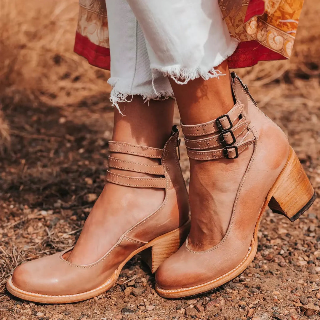 Brooklyn | Women's Strap Buckle Cutout Block Heel Shoes Luvy Boutique