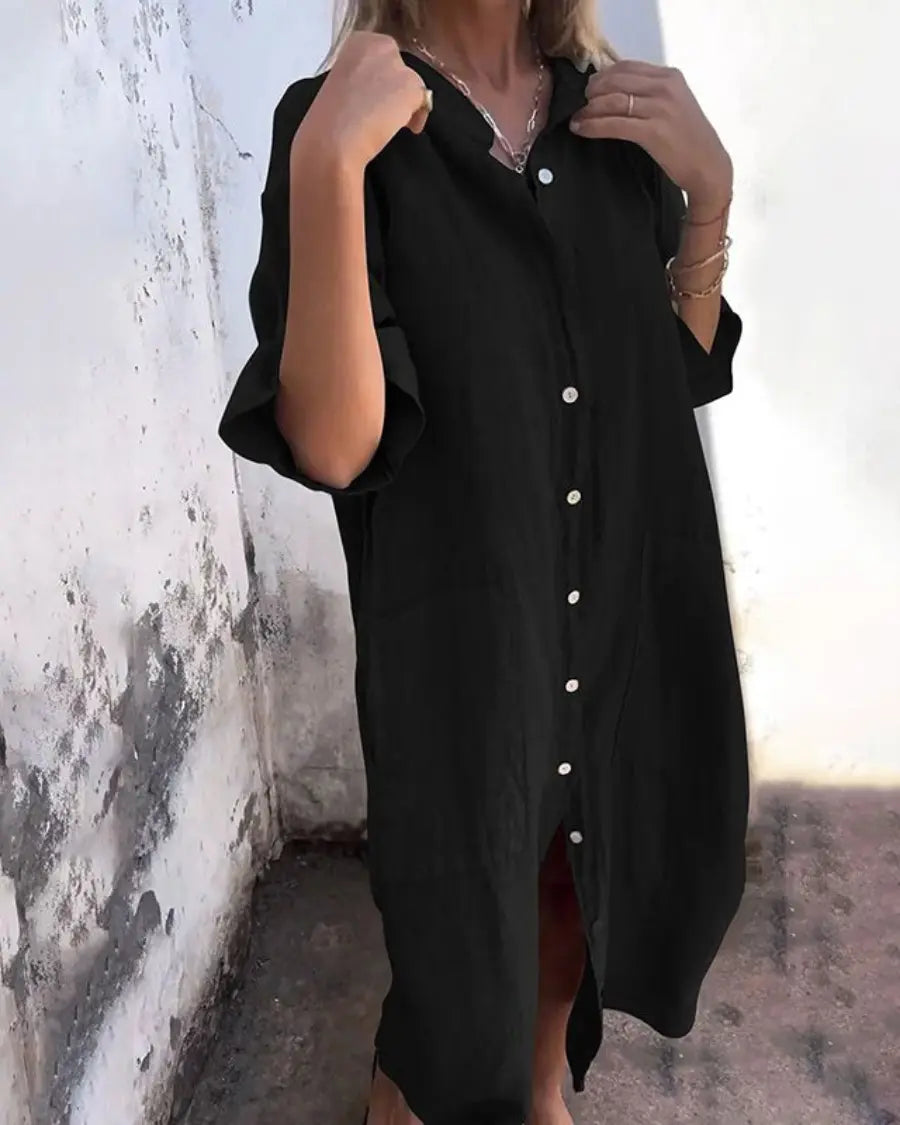 Alice | Women's Fit Button Down Short Sleeve Shirt Dress Luvy Boutique