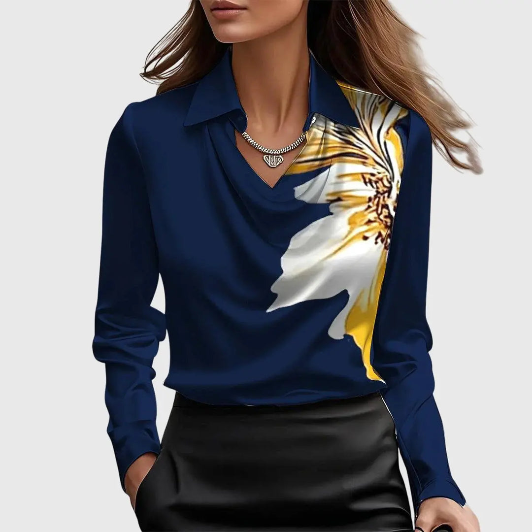 Chloe | Women’s Long Sleeve Draped Collar Blouse Luvy Boutique