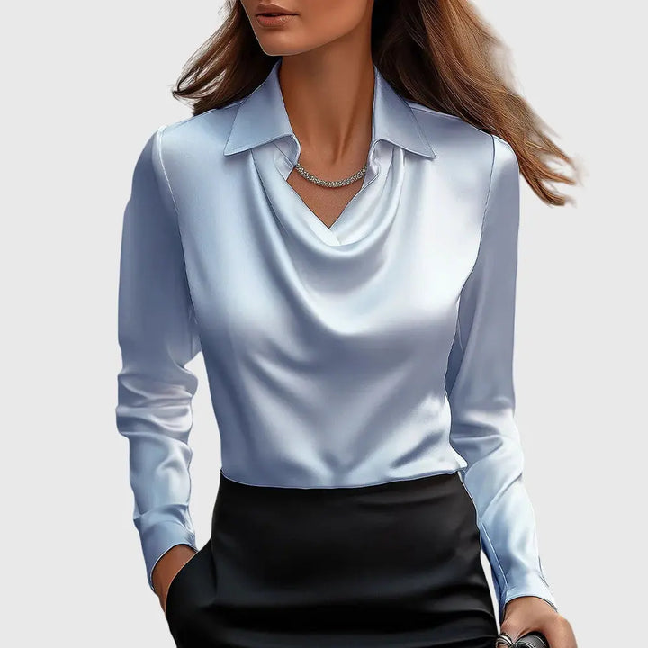 Chloe | Women’s Long Sleeve Draped Collar Blouse Luvy Boutique