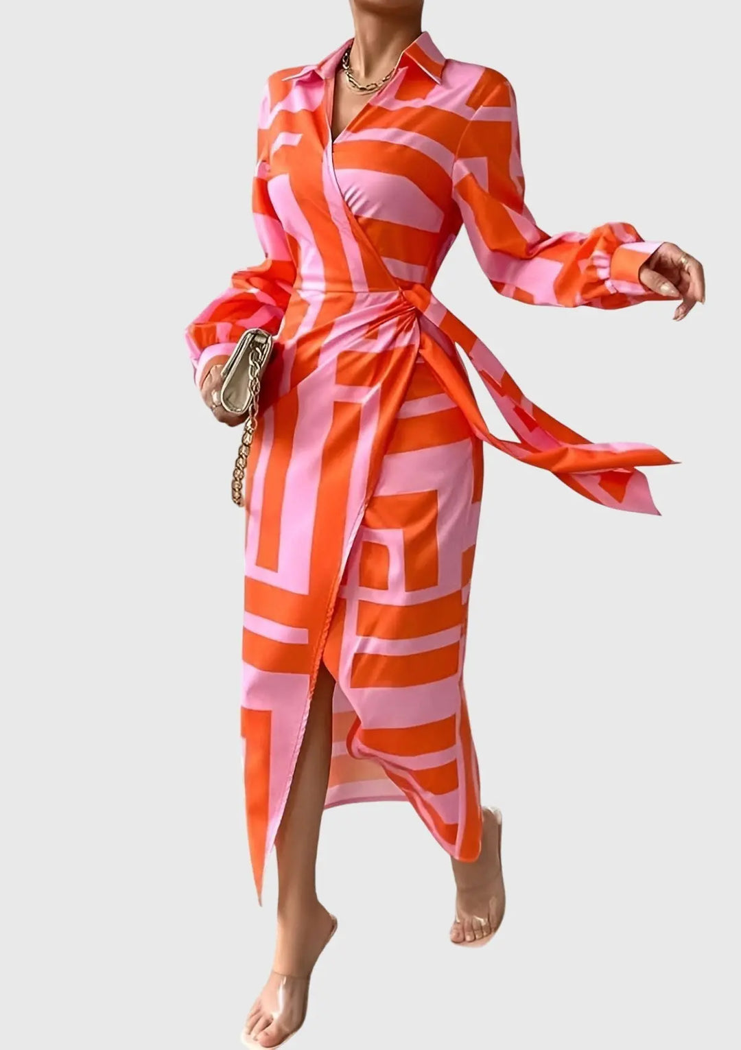 Eva | Women’s Printed Wrap Midi Dress Luvy Boutique
