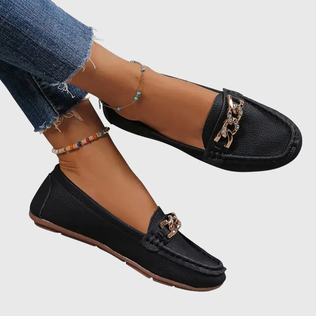 Clara | Womens Chain Detail Slip On Loafers Luvy Boutique
