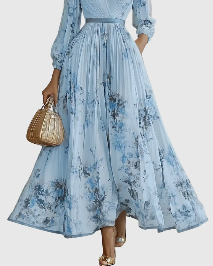 Fiona | Women Floral Pleated V Neck Maxi Dress Luvy Boutique
