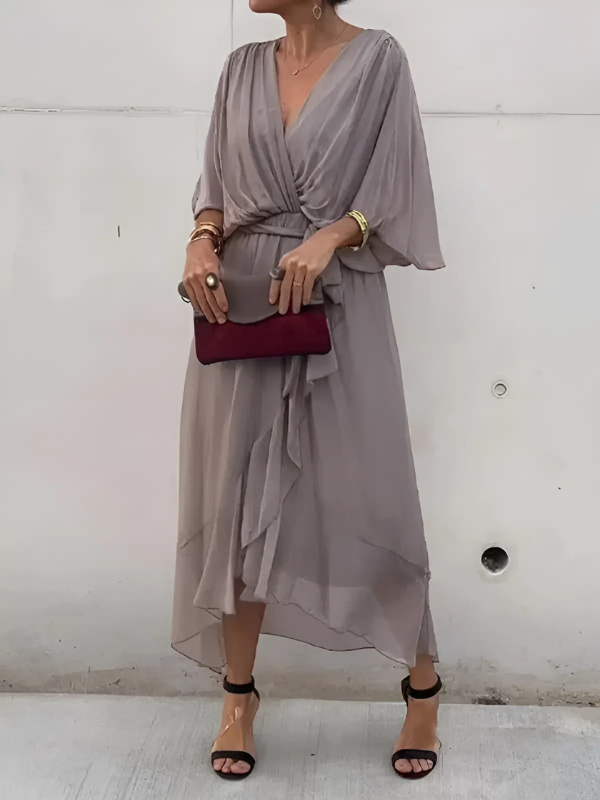 Harper | Women Comfortable Relaxed Fit V-Neck Midi Dress Luvy Boutique