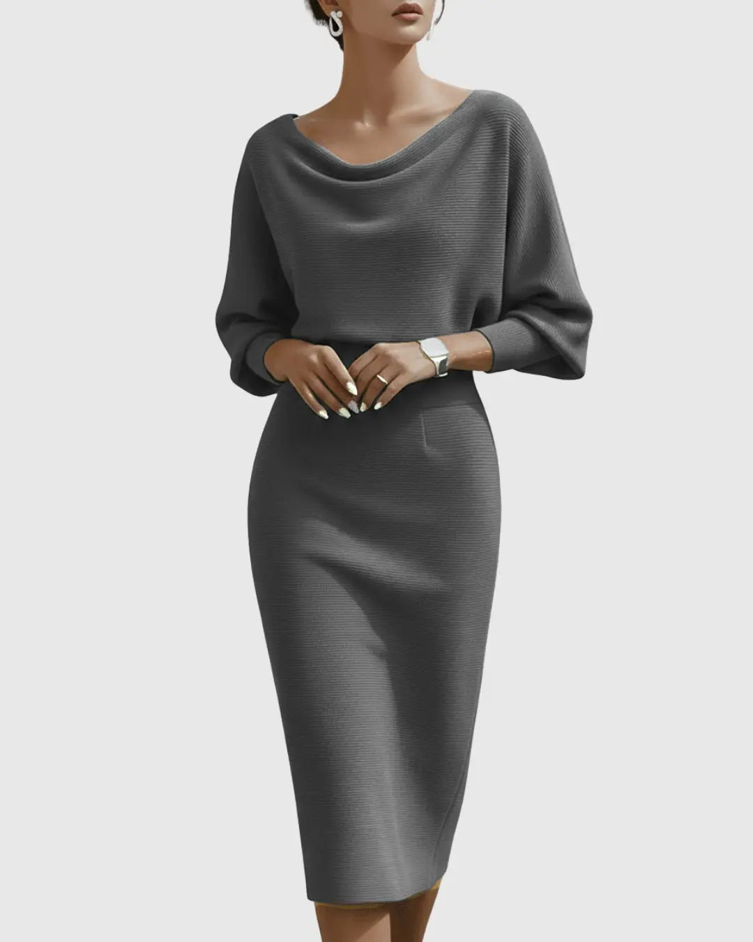 Ava | Women’s Draped Batwing Sleeve Midi Dress Luvy Boutique