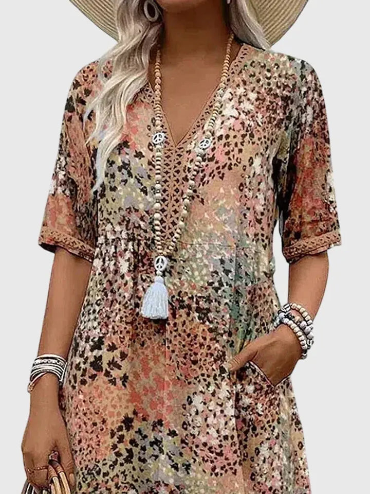 Hannah | Women’s Elegant Floral Print V Neck Midi Dress Luvy Boutique