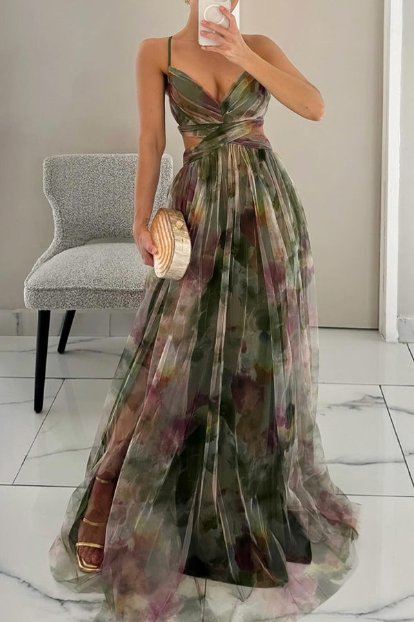 Amelia | Women’s  Print Spaghetti Strap Maxi Dress Luvy Boutique