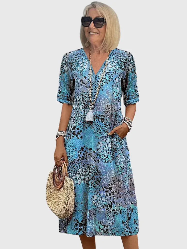 Hannah | Women’s Elegant Floral Print V Neck Midi Dress Luvy Boutique