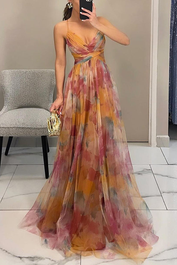 Amelia | Women’s  Print Spaghetti Strap Maxi Dress Luvy Boutique