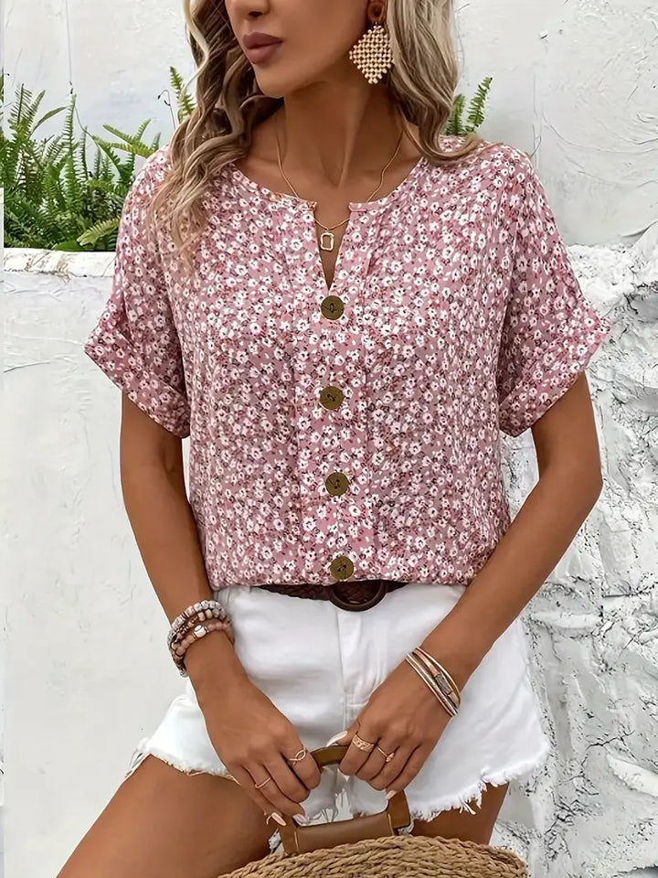 Rose | Women’s Floral Button Front Casual Blouse Luvy Boutique
