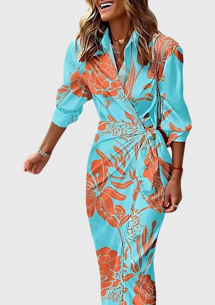 Ava | Womens Striped Wrap Midi Dress Luvy Boutique