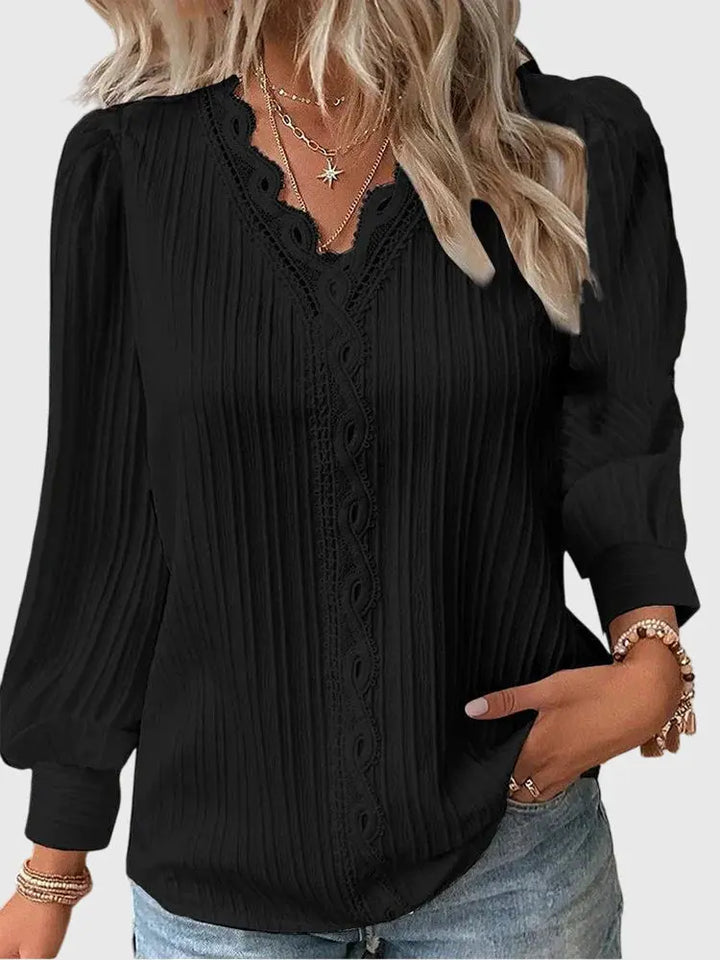 Brooklyn | Women’s Lace Trim V-Neck Pullover Blouse Luvy Boutique