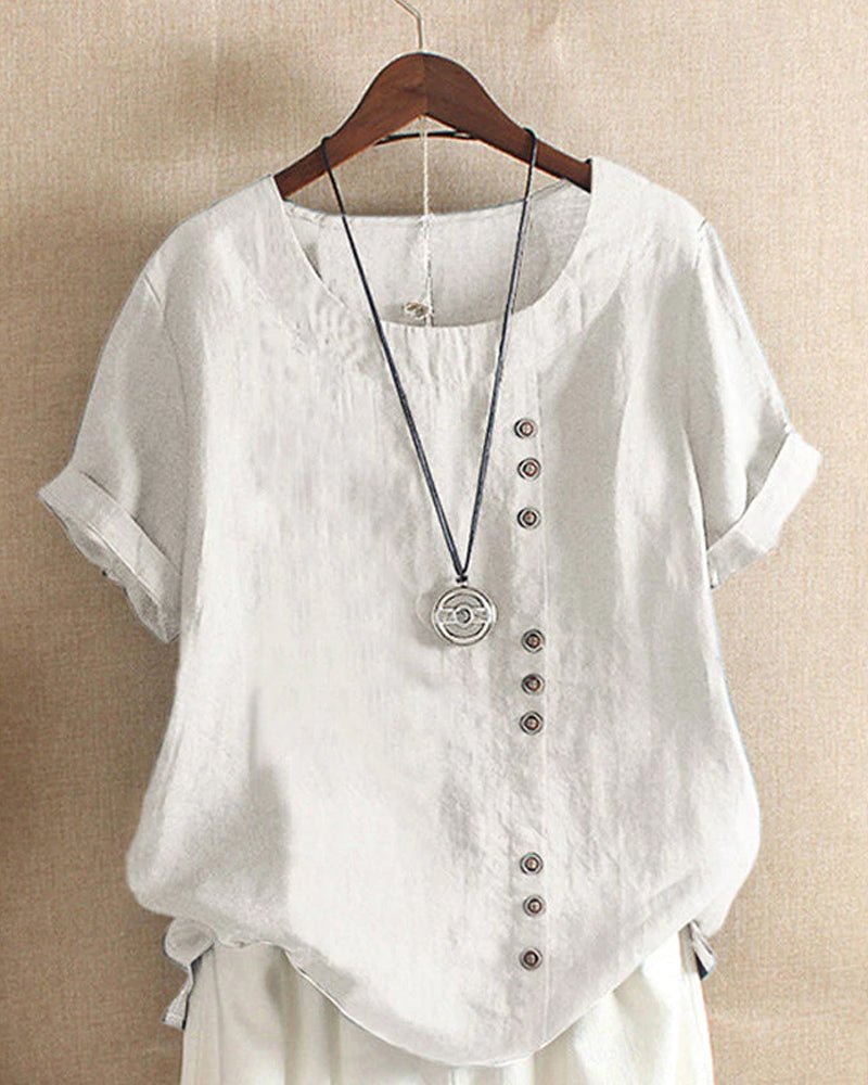 Rachel | Women’s Casual Button Detail Linen Blouse Luvy Boutique