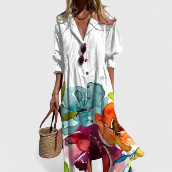 Anna | Women’s Floral Button Front Midi Dress Luvy Boutique