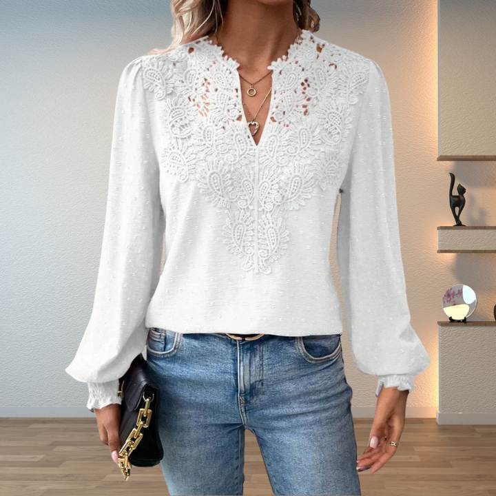 Hazel | Women Elegant Loose-Fit V-Neck Lace Blouse Luvy Boutique