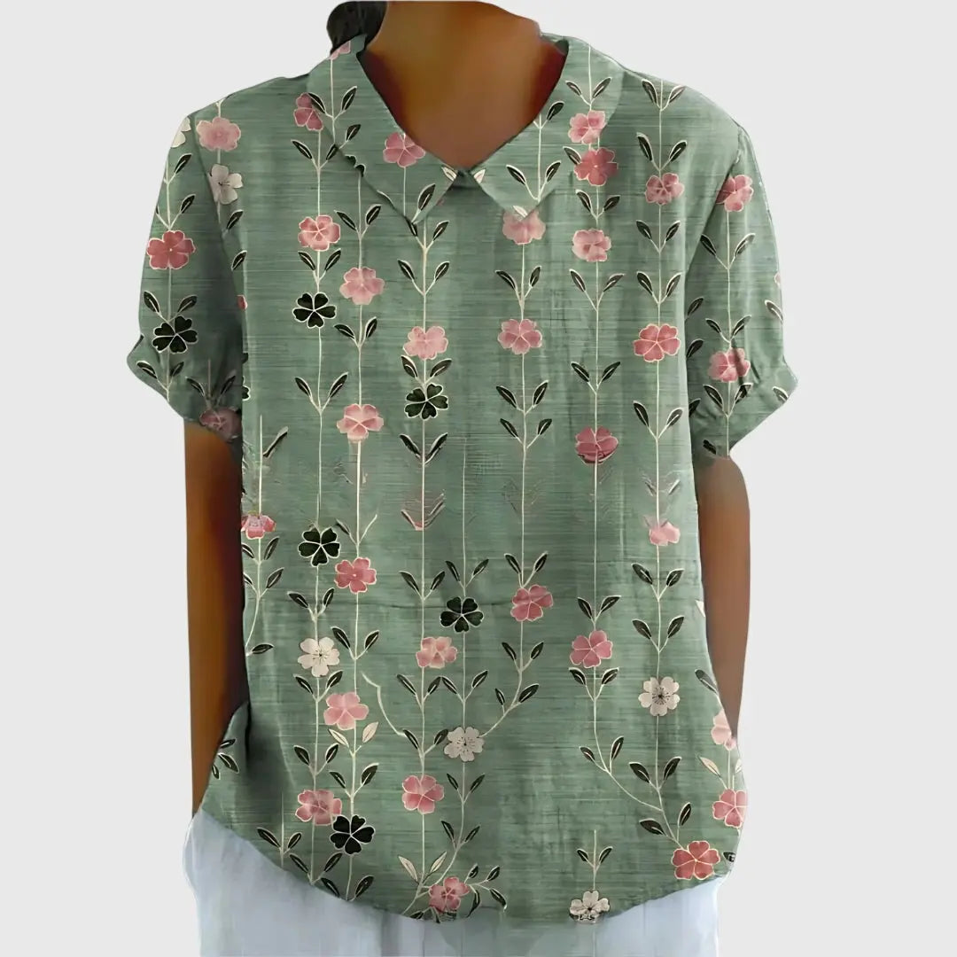 Florence | Women’s Floral Short Sleeve Collared Blouse Luvy Boutique