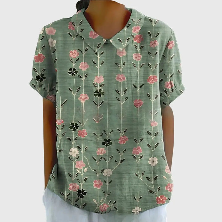 Amelia | Womens Floral Collar Short Sleeve Blouse Luvy Boutique