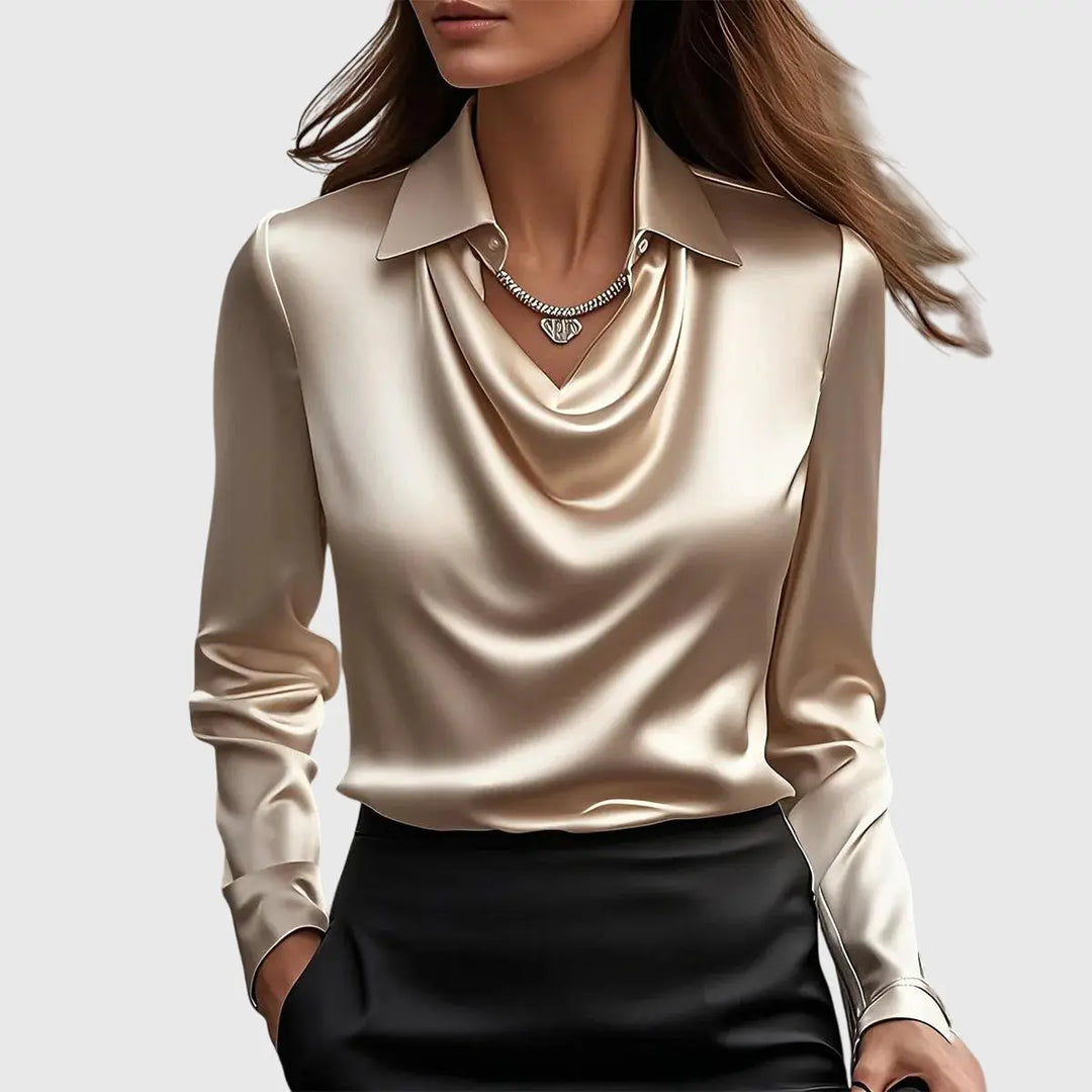 Chloe | Women’s Long Sleeve Draped Collar Blouse Luvy Boutique
