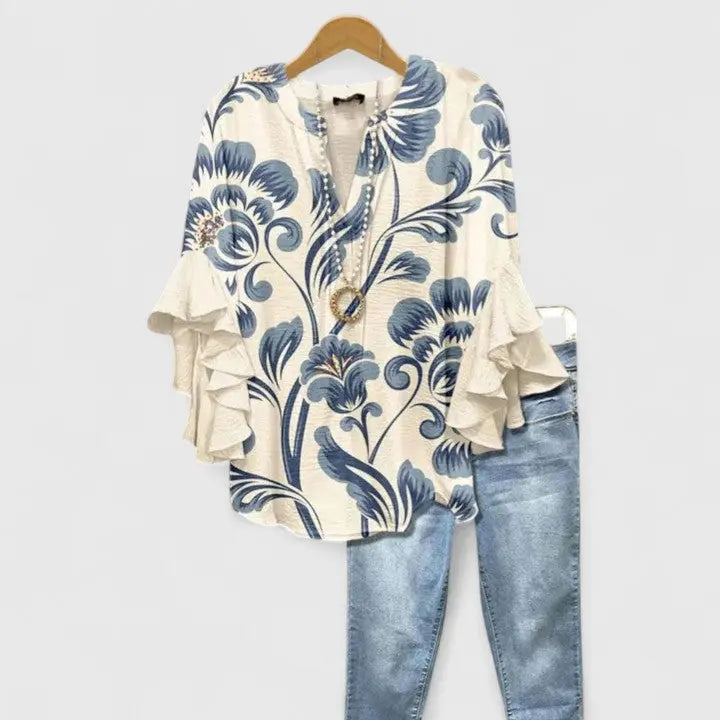 Emily | Women’s Floral Ruffle Sleeve Blouse Luvy Boutique
