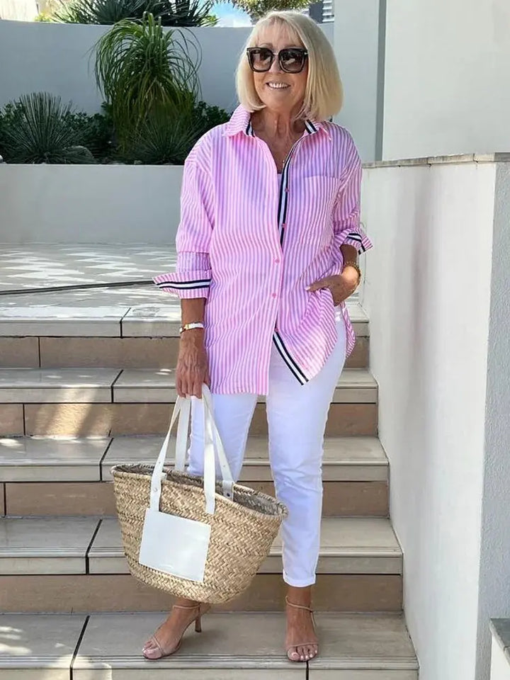 Ula | Women's Striped Button-Up Shirt Luvy Boutique