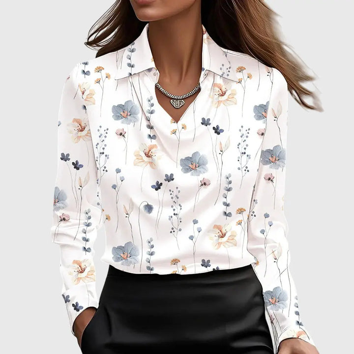 Chloe | Women’s Long Sleeve Draped Collar Blouse Luvy Boutique