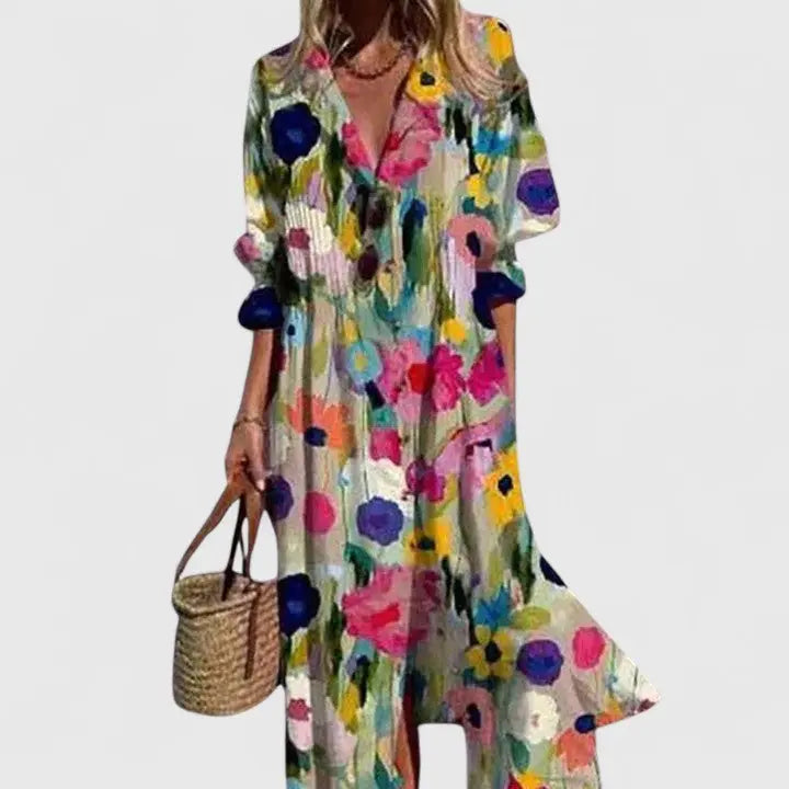 Anna | Women’s Floral Button Front Midi Dress Luvy Boutique