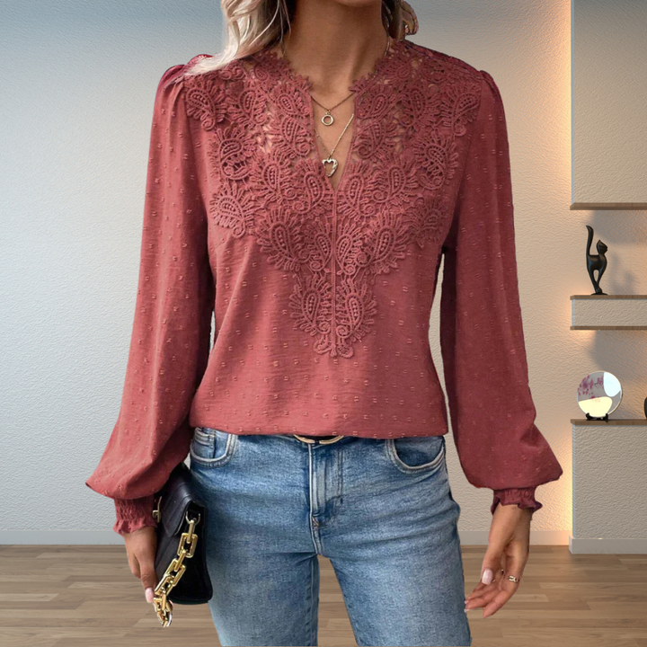 Hazel | Women Elegant Loose-Fit V-Neck Lace Blouse Luvy Boutique