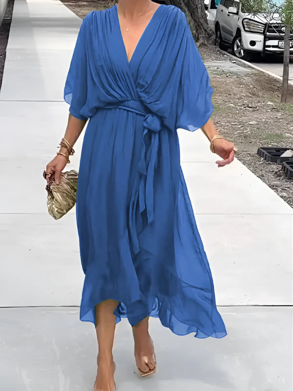 Harper | Women Comfortable Relaxed Fit V-Neck Midi Dress Luvy Boutique