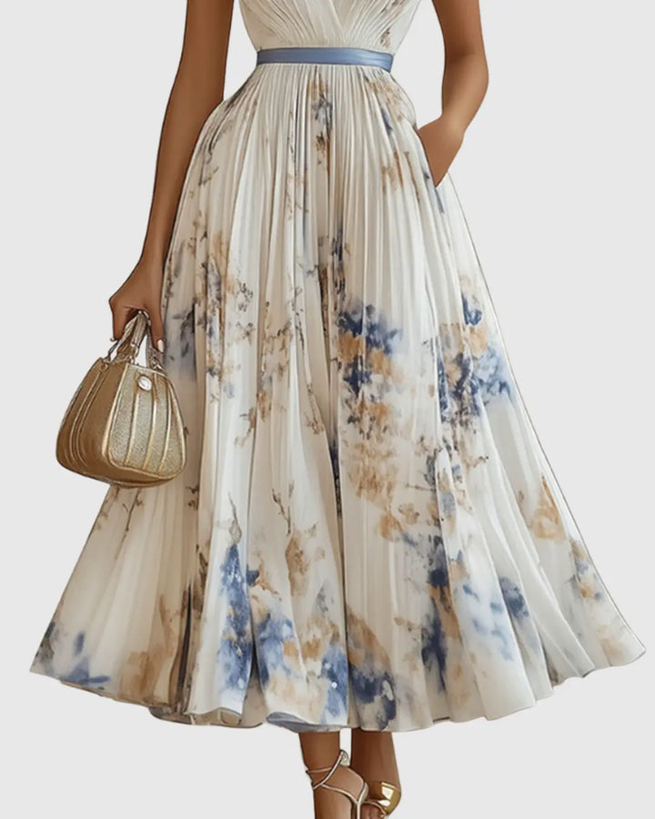 Fiona | Women Floral Pleated V Neck Maxi Dress Luvy Boutique