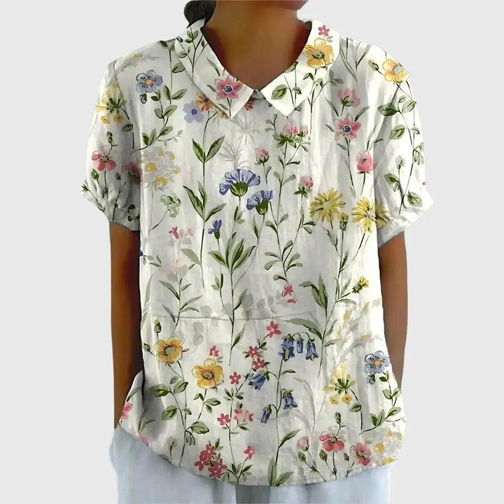 Amelia | Womens Floral Collar Short Sleeve Blouse Luvy Boutique