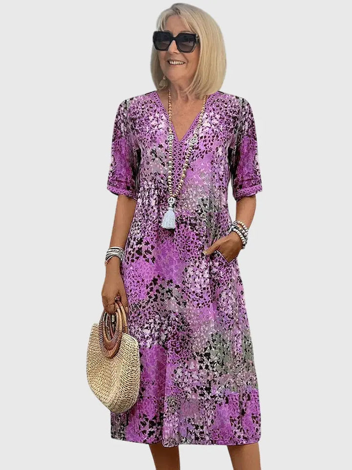 Hannah | Women’s Elegant Floral Print V Neck Midi Dress Luvy Boutique