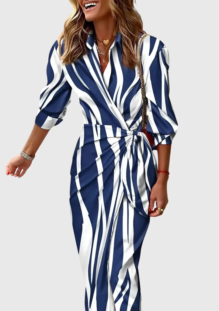 Ava | Womens Striped Wrap Midi Dress Luvy Boutique
