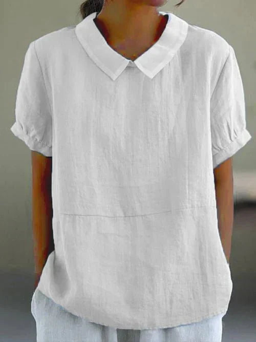 Emma | Women’s Linen Peter Pan Collar Blouse Luvy Boutique