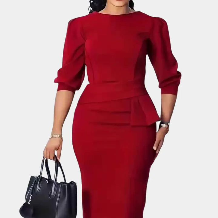 Caroline | Women’s Ruffle Midi Dress with Belt Luvy Boutique