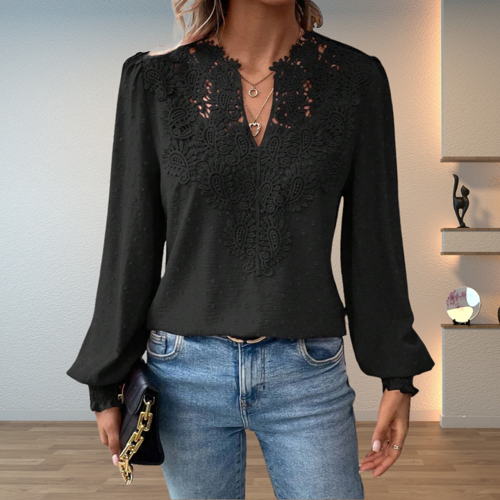 Hazel | Women Elegant Loose-Fit V-Neck Lace Blouse Luvy Boutique