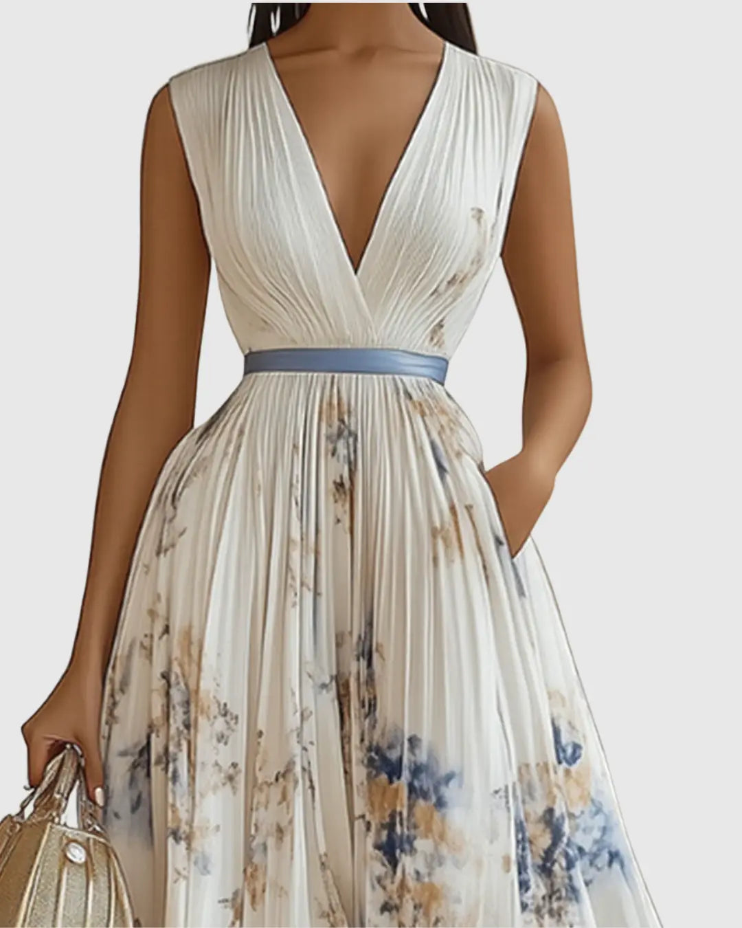 Fiona | Women Floral Pleated V Neck Maxi Dress Luvy Boutique