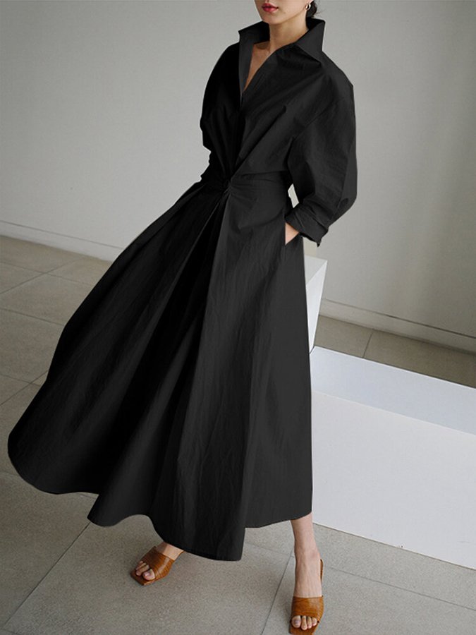 Brooklyn | Womens Elegant Button Waist Shirt Dress Luvy Boutique