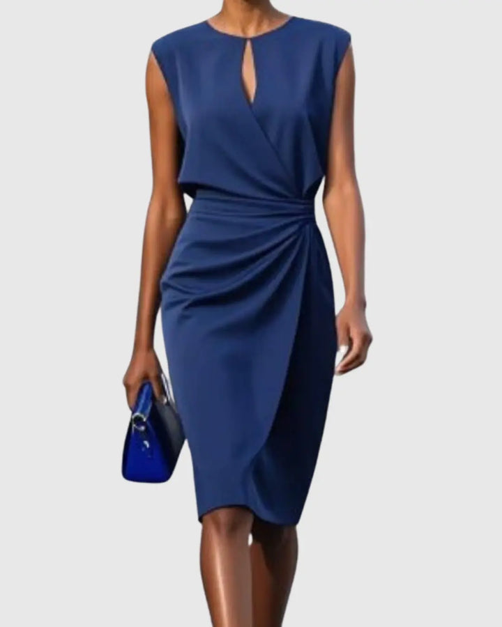 Georgia | Women’s Keyhole Neck Draped Midi Dress Luvy Boutique