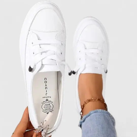 Brooklyn | Women’s Classic White Lace-Up Casual Sneakers Luvy Boutique