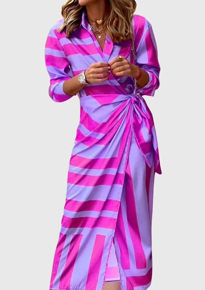 Ava | Womens Striped Wrap Midi Dress Luvy Boutique