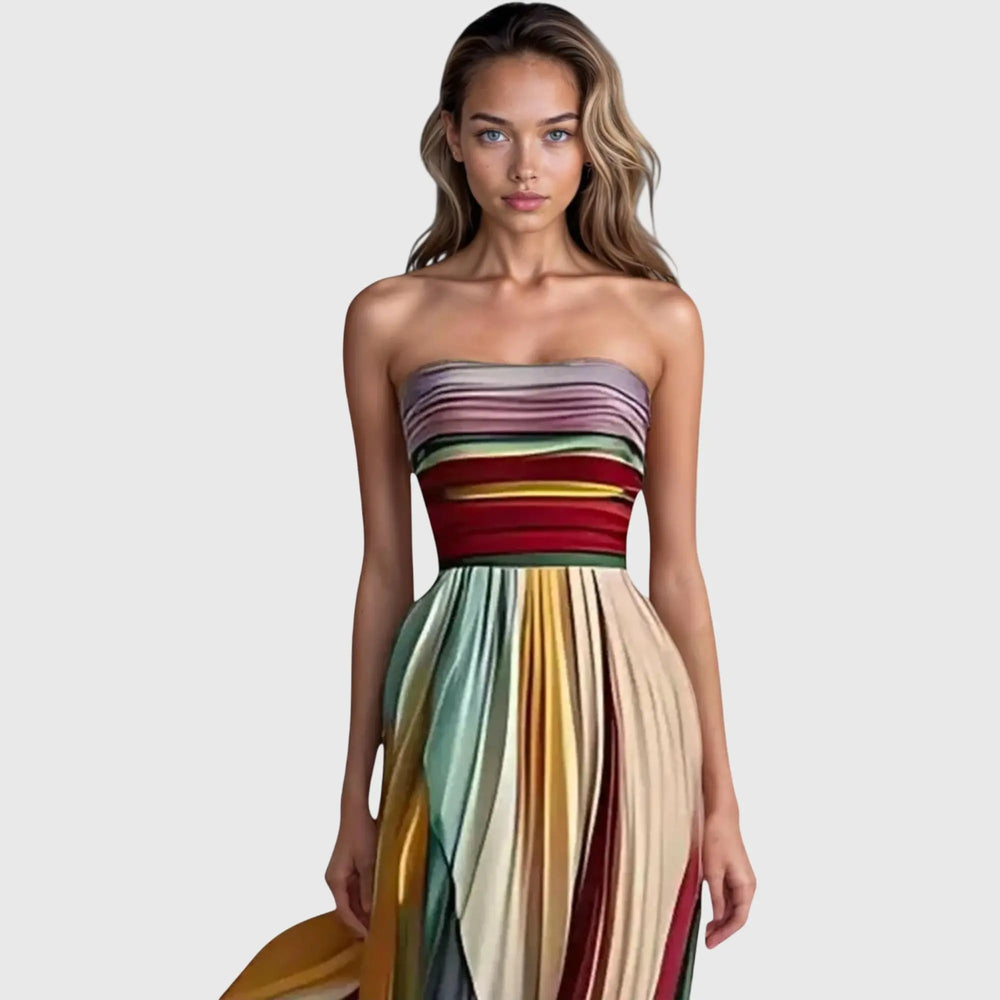 Evelyn | Womens Strapless Multicolor Maxi Dress Shorts Luvy Boutique