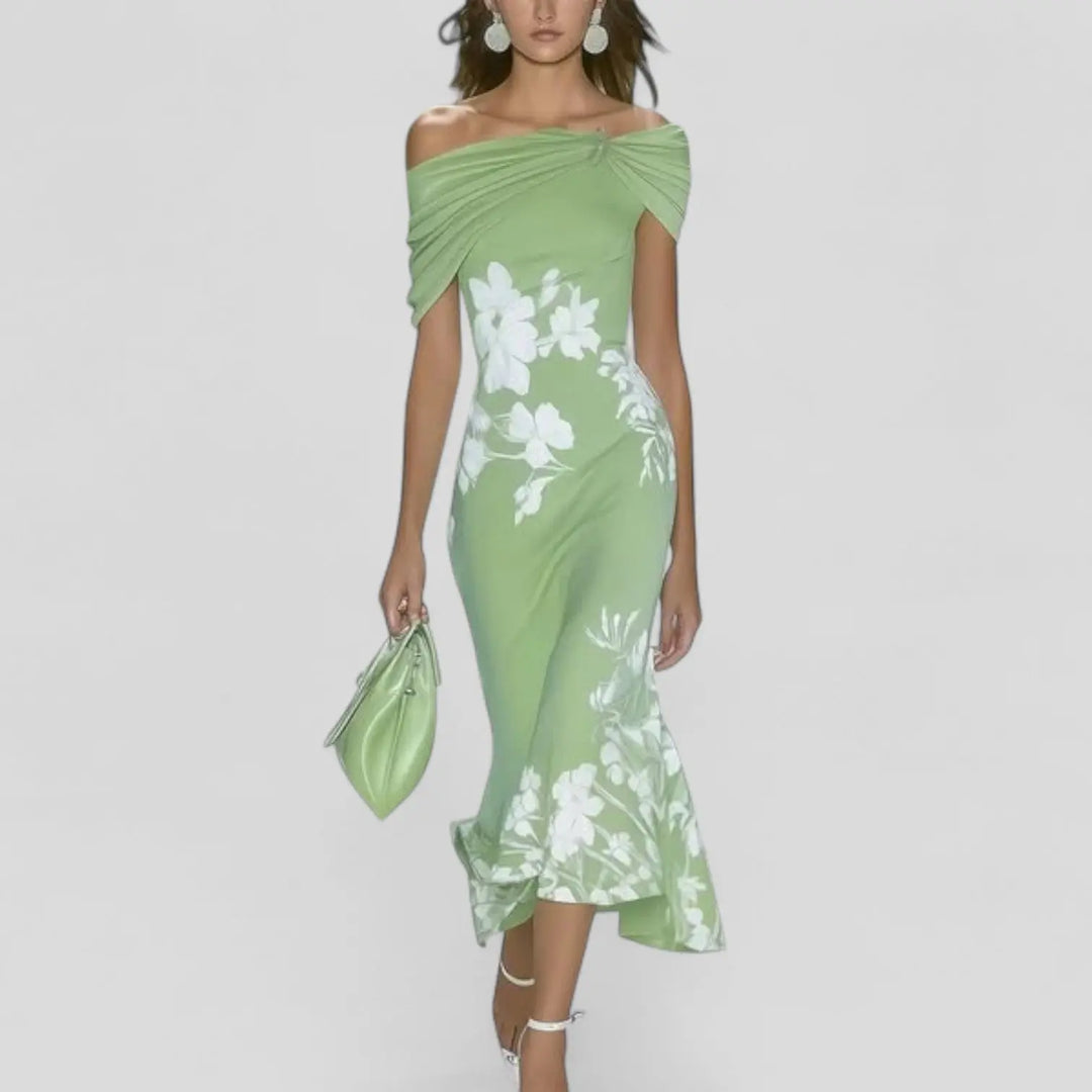 Abigail | Women Off Shoulder Floral Print Midi Dress Luvy Boutique
