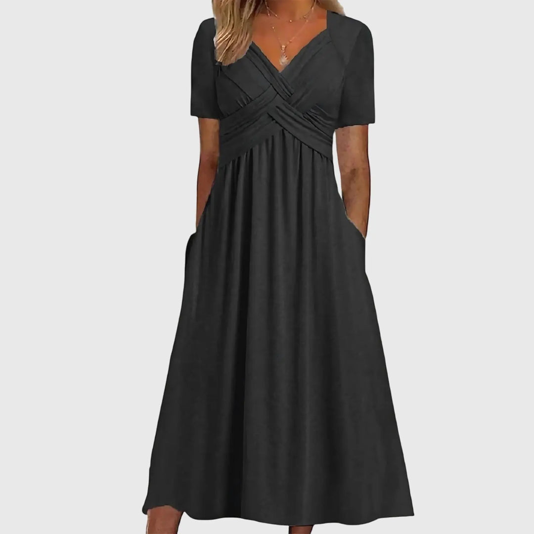 Alice | Women’s Elegant V-Neck Flowing Midi Dress Luvy Boutique
