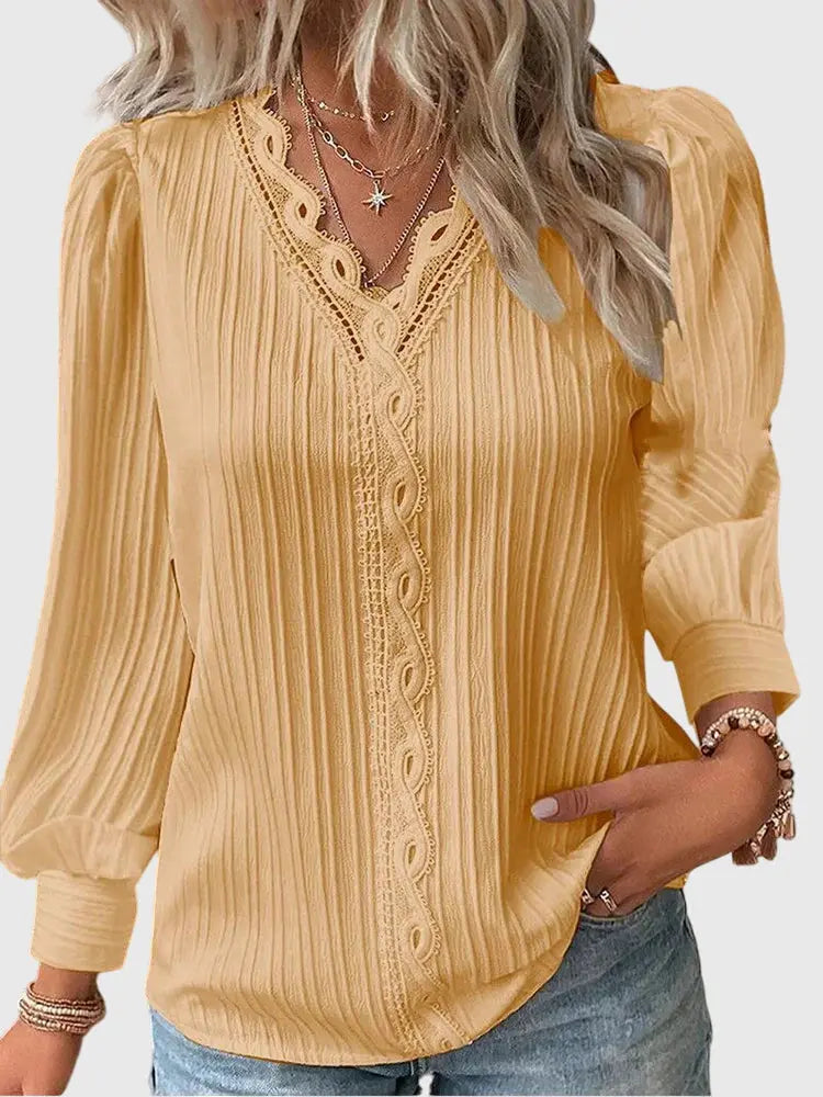 Brooklyn | Women’s Lace Trim V-Neck Pullover Blouse Luvy Boutique