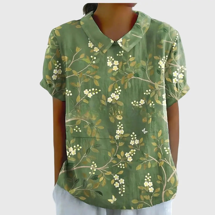 Florence | Women’s Floral Short Sleeve Collared Blouse Luvy Boutique