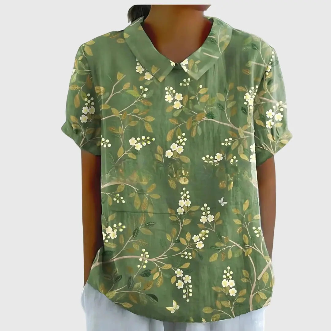 Amelia | Womens Floral Collar Short Sleeve Blouse Luvy Boutique