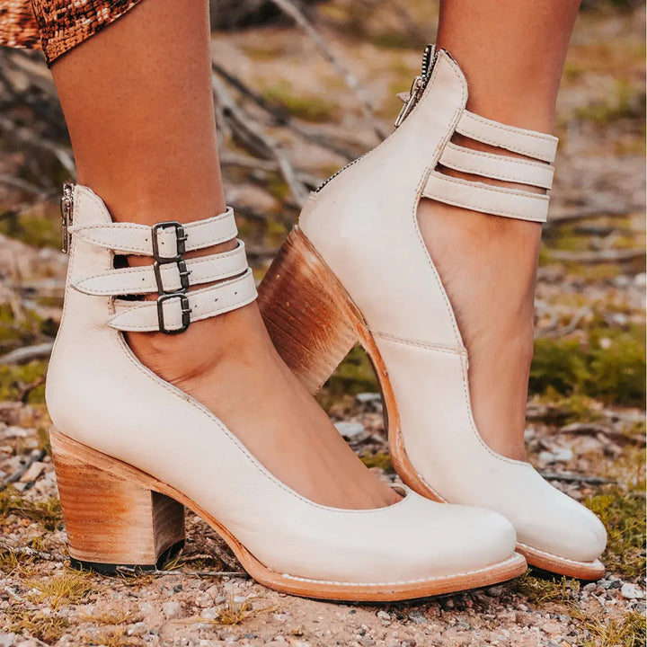 Brooklyn | Women's Strap Buckle Cutout Block Heel Shoes Luvy Boutique